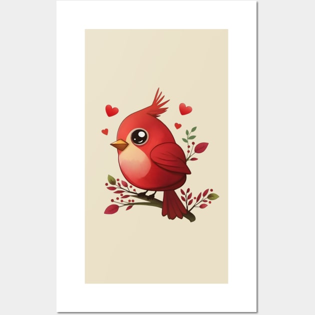 Lovey-Dovey Red Cardinal Yellow Wall Art by Anicue